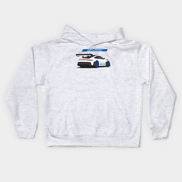 Rear car 911 gt3 rs white blue Kids Hoodie by creative.z